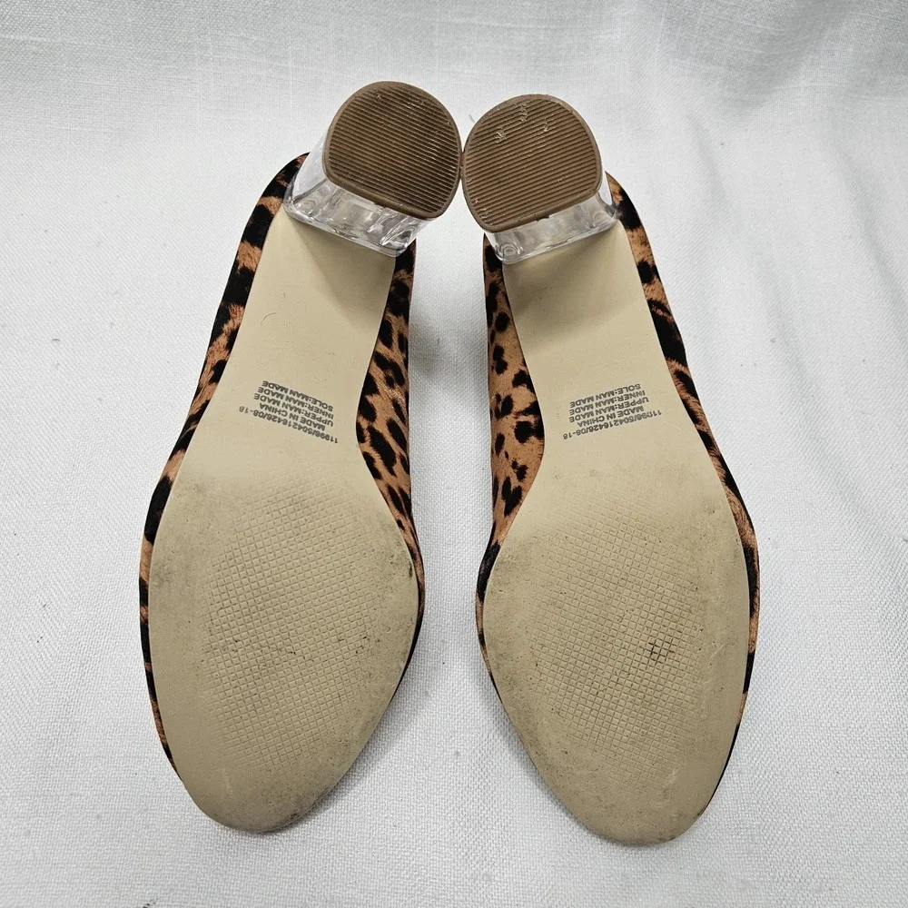 Woolworths Pumps Womens 5 Tan Leopard Animal Print Lucite Clear Block Heel Shoes